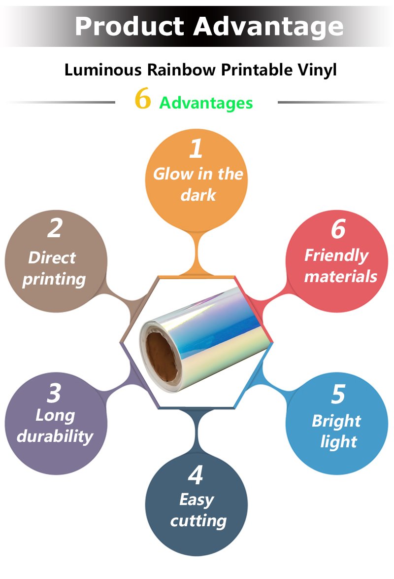 Wholesale Luminous Rainbow Waterproof Printing Glossy PVC Glow In The Dark Vinyl